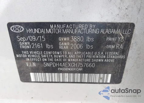 2016 Hyundai Elantra Se z USA, uszkodzony, nr VIN 5NPDH4AEXGH757660